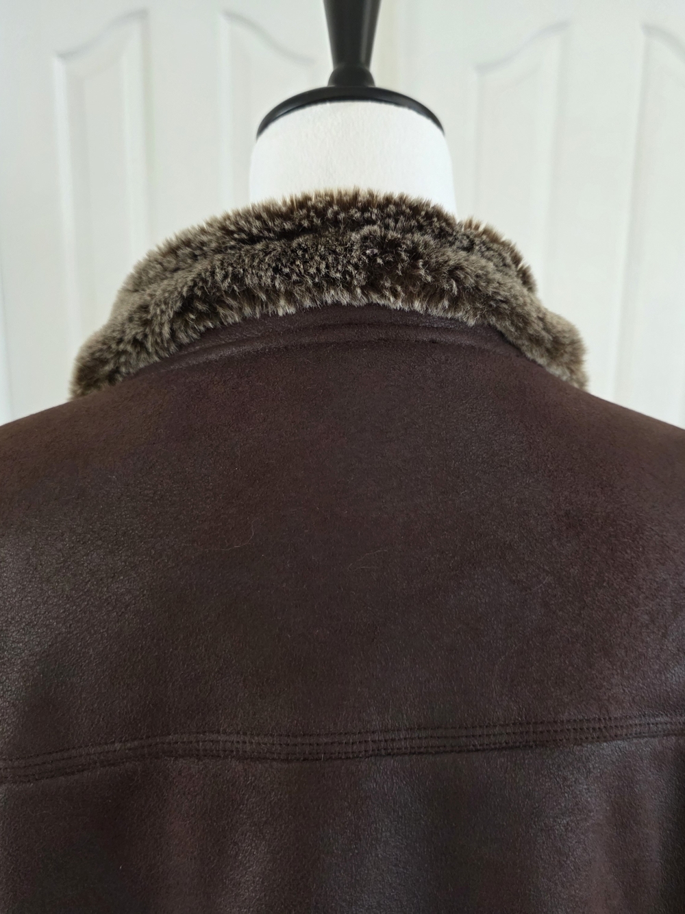 Calvin Klein Mens XL Dark Brown Faux Shearling Leather Bomber Jacket - Picture 5 of 9